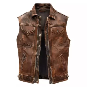 Mens Distressed Brown Real Leather Vest