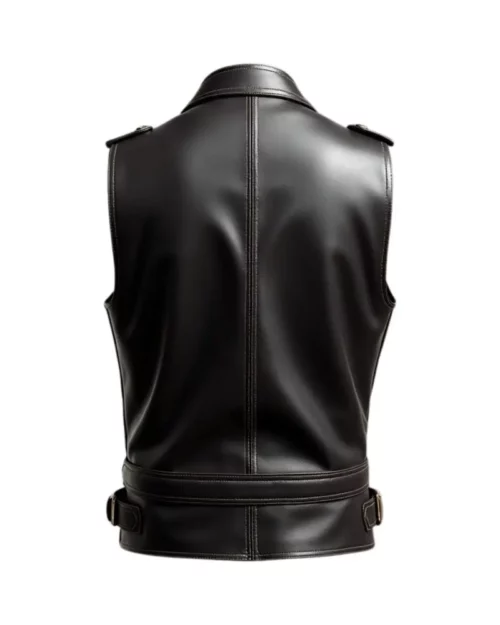 Men's Premium Black Leather Vest with Adjustable Belt