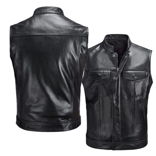 Men's Black Leather Vest