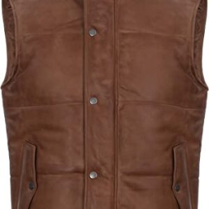 Men's Brown Puffer Leather Vest