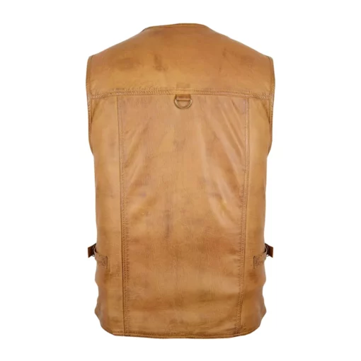 Mens Brown V-Neck Hunting Leather Vest