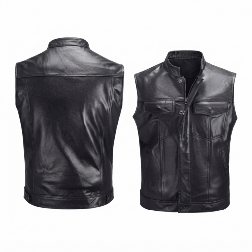 Men's Gilet Black Leather Vest | Men's Leather Vest