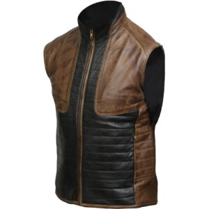 Men Brown & Black Leather Vest