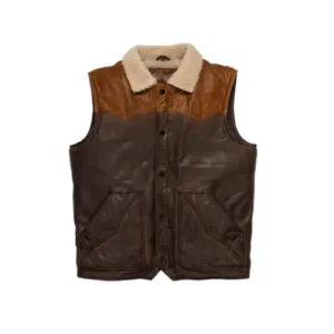 Men's Brown Shearling Fur Leather Vest