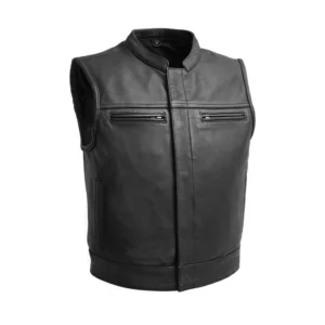 Mens Motorcycle Black Leather Vest