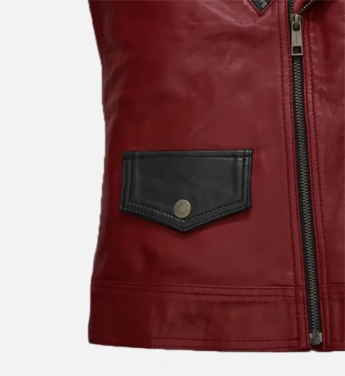 Men's Red and Black Leather Vest