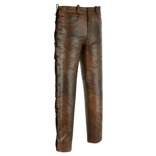 Mens Brown Jean Style Motorcycle Leather Pants