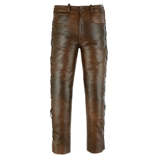 Mens Brown Jean Style Motorcycle Leather Pants