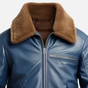 Blue Flight Bomber Leather Jacket