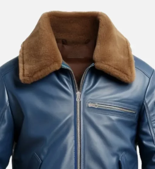 Blue Flight Bomber Leather Jacket