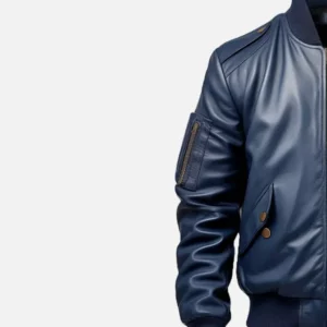 Blue Flight Bomber Leather Jacket