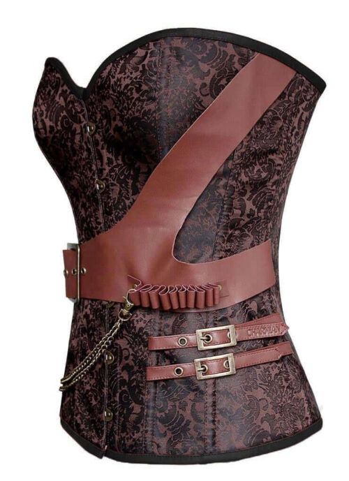 Women Brown Jacquard Leather Corset