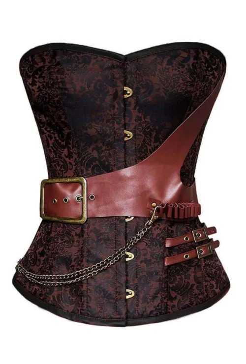 Women Brown Jacquard Leather Corset