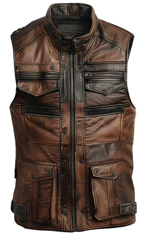 Men's Jack Brown Distressed Leather Vest