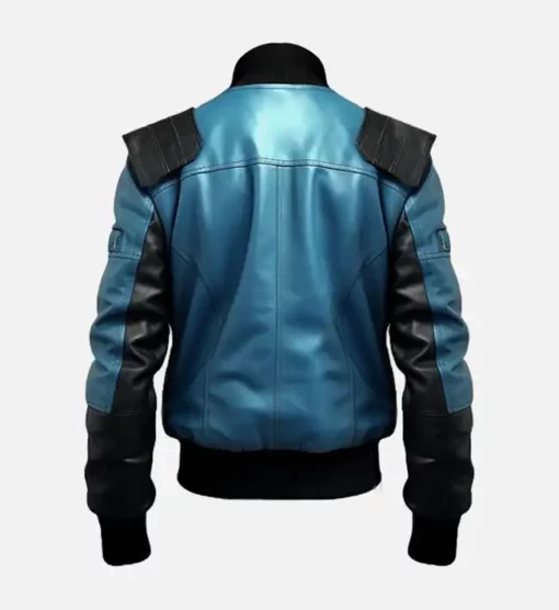 Men Black Blue Bomber Leather Jacket