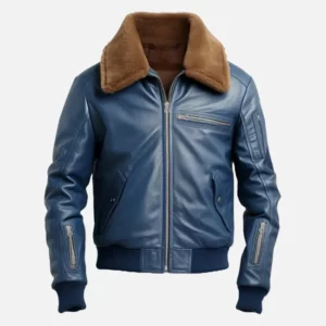 Men Blue Flight Bomber Leather Jacket