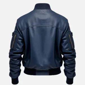 Men Blue Flight Bomber Leather Jacket