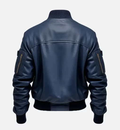 Men Blue Flight Bomber Leather Jacket