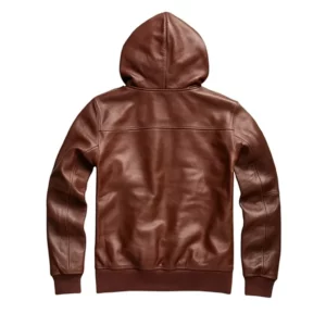 Men Brown Pullover Style Leather Hoodie
