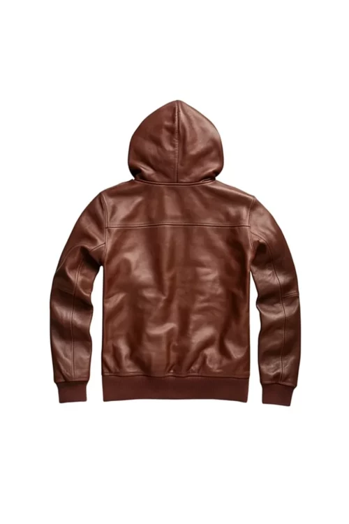 Men Brown Pullover Style Leather Hoodie