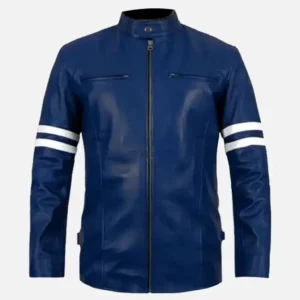 Men Rich Blue Leather Jacket