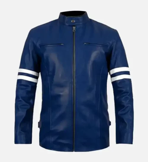 Men Rich Blue Leather Jacket