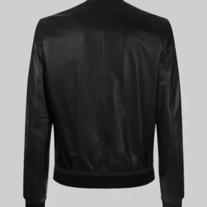 Men Tom Hardy Black Leather Bomber Jacket