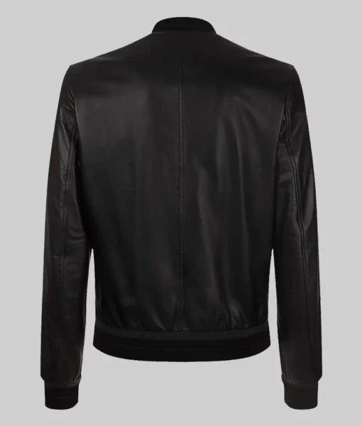 Men Tom Hardy Black Leather Bomber Jacket