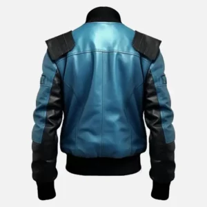 Men's Black & Blue Bomber Leather Jacket