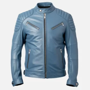 Men's Blue Cafe Racer Leather Jacket
