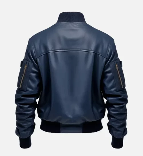 Mens Blue Flight Bomber Leather Jacket