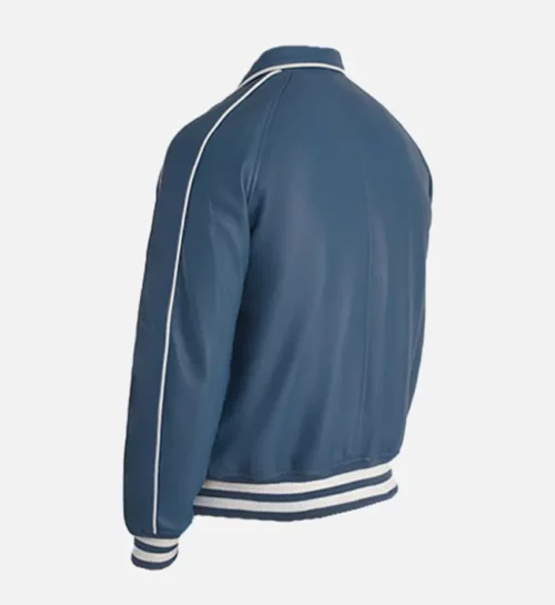Mens Blue Leather Varsity Jacket