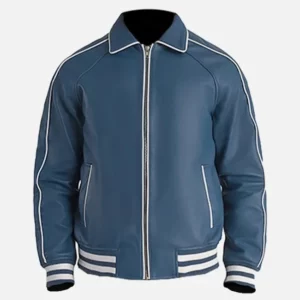 Men's Blue Leather Varsity Jacket