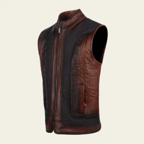 Men's Brown Ovine contrasting leather Vest
