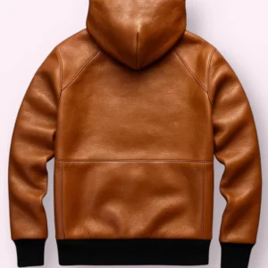 Men's Brown Real Lambskin Leather Hoodie