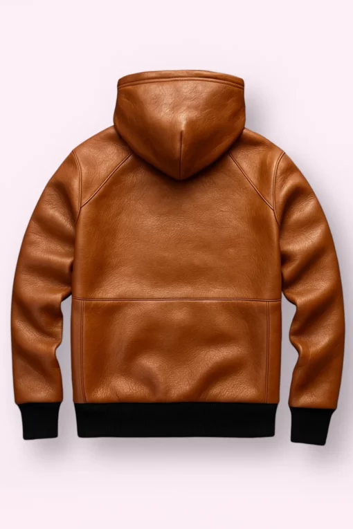 Men's Brown Real Lambskin Leather Hoodie