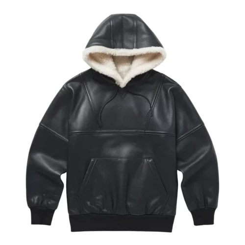 Mens Franco Black Pullover Leather Hoodie