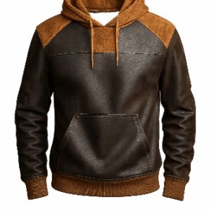Men's PU Patchwork Suede Leather Hoodie