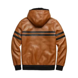Men's Pullover Style Brown Leather Hoodie