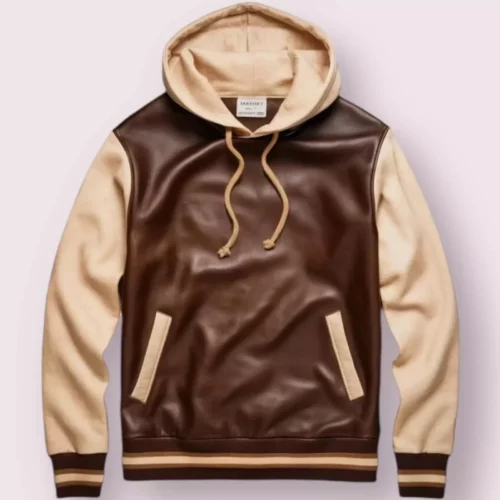 Men's Pullover Style Real Leather Hoodie