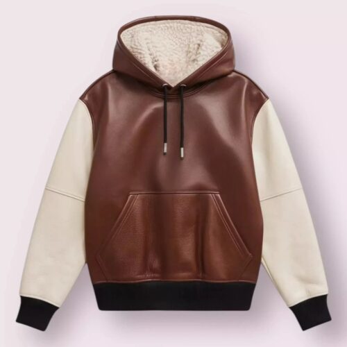 Men's Real Lambskin Brown Leather Hoodie