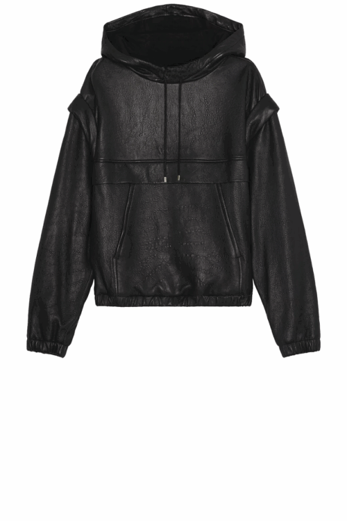 Mens Saint Laurent Pullover Black Leather Hoodie