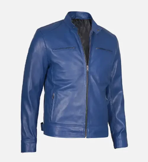 Men’s Slim Fit Blue Leather Jacket