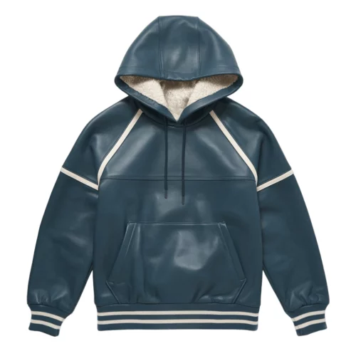 Mens Steele Dark Cyan Pullover Leather Hoodie