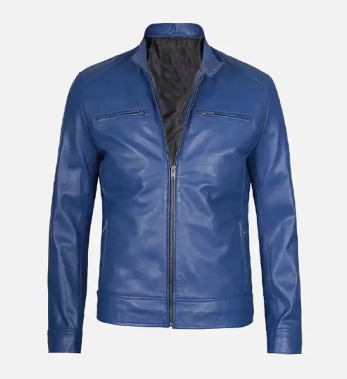 Men’s Stylish Slim Fit Blue Leather Jacket