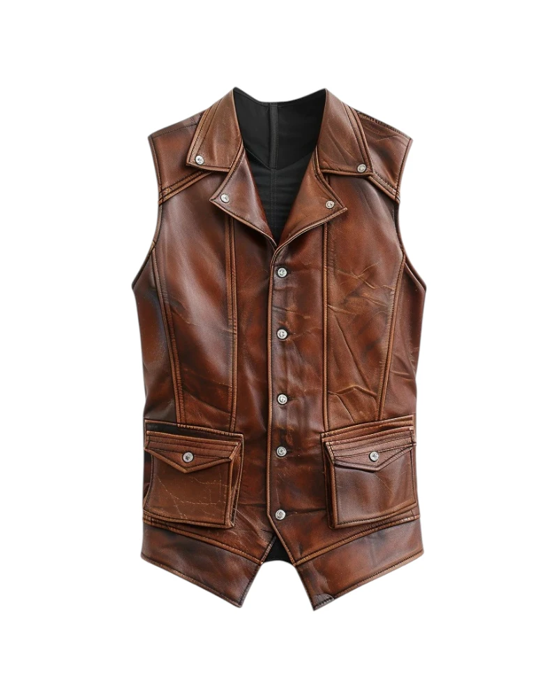Men's Vintage Brown Leather Vest | Brown Leather Vest