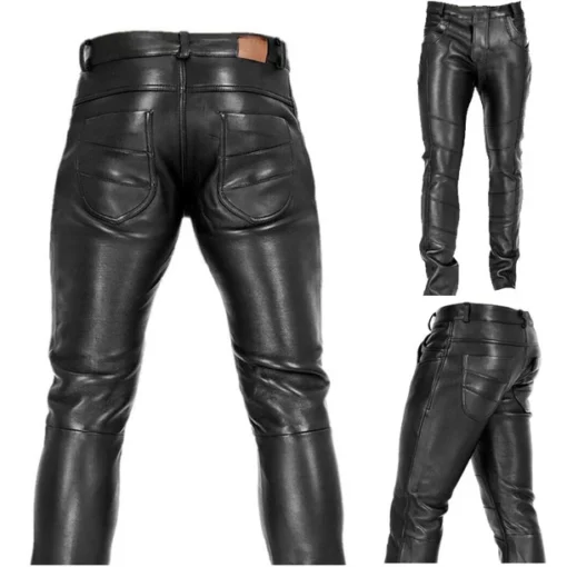 Mens Stylish Black Leather Pants
