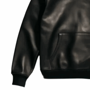 Unisex Black Lambskin Leather Hoodie
