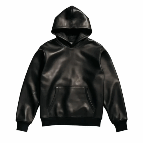 Unisex Black Lambskin Leather Hoodie