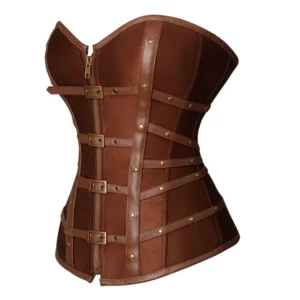 Womens Brown Satin Buckle Leather Corset